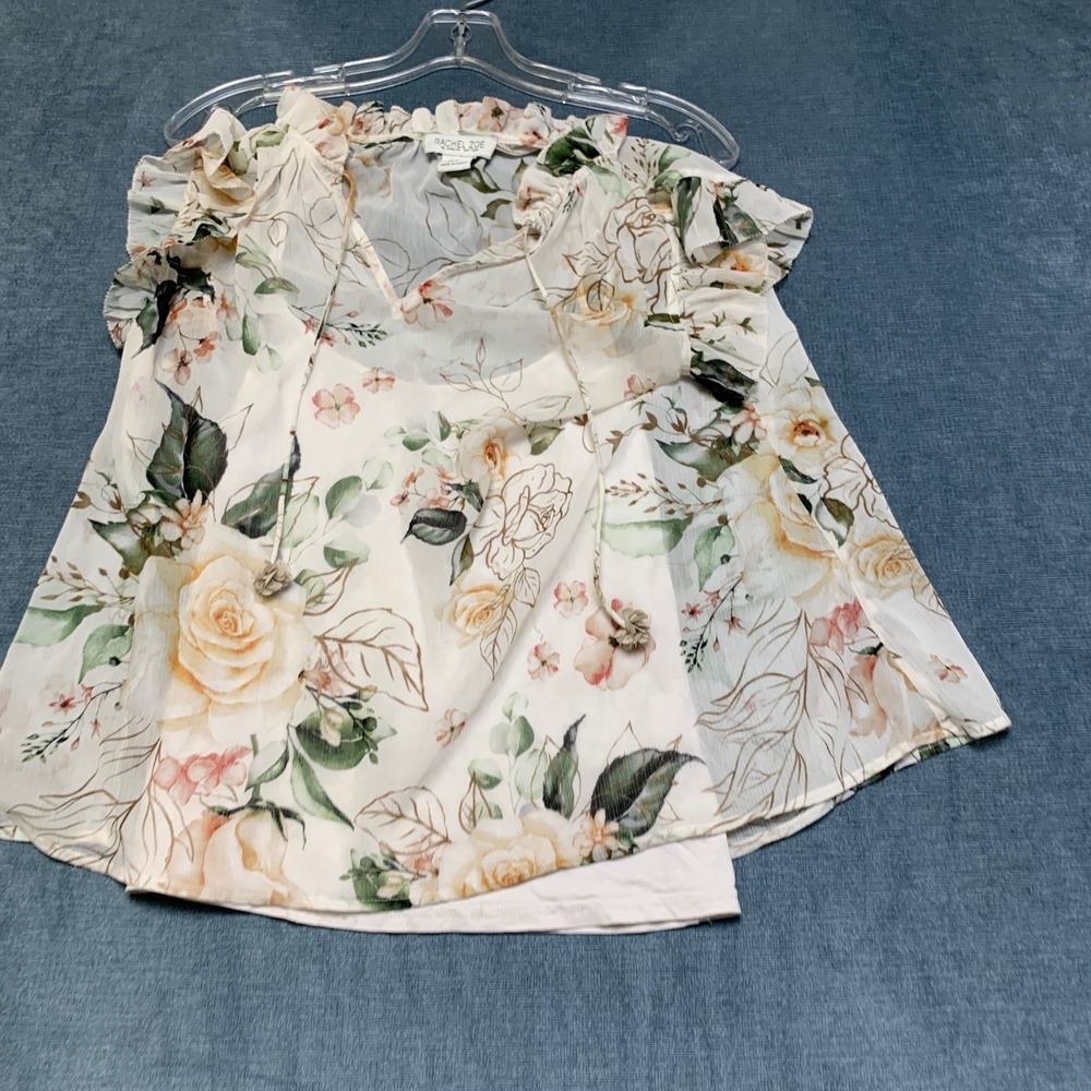Rachel Zoe Blouse Top Womens XS Multicolor Floral Classic Ruffled Cap Sleeves